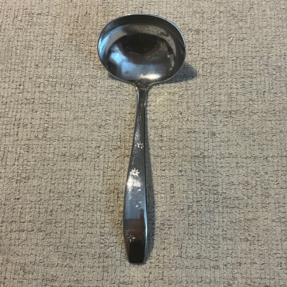 Vintage Japan Stainless Steel Gravy‎ Ladle Starburst Snowflake MCM Silver 6.5"